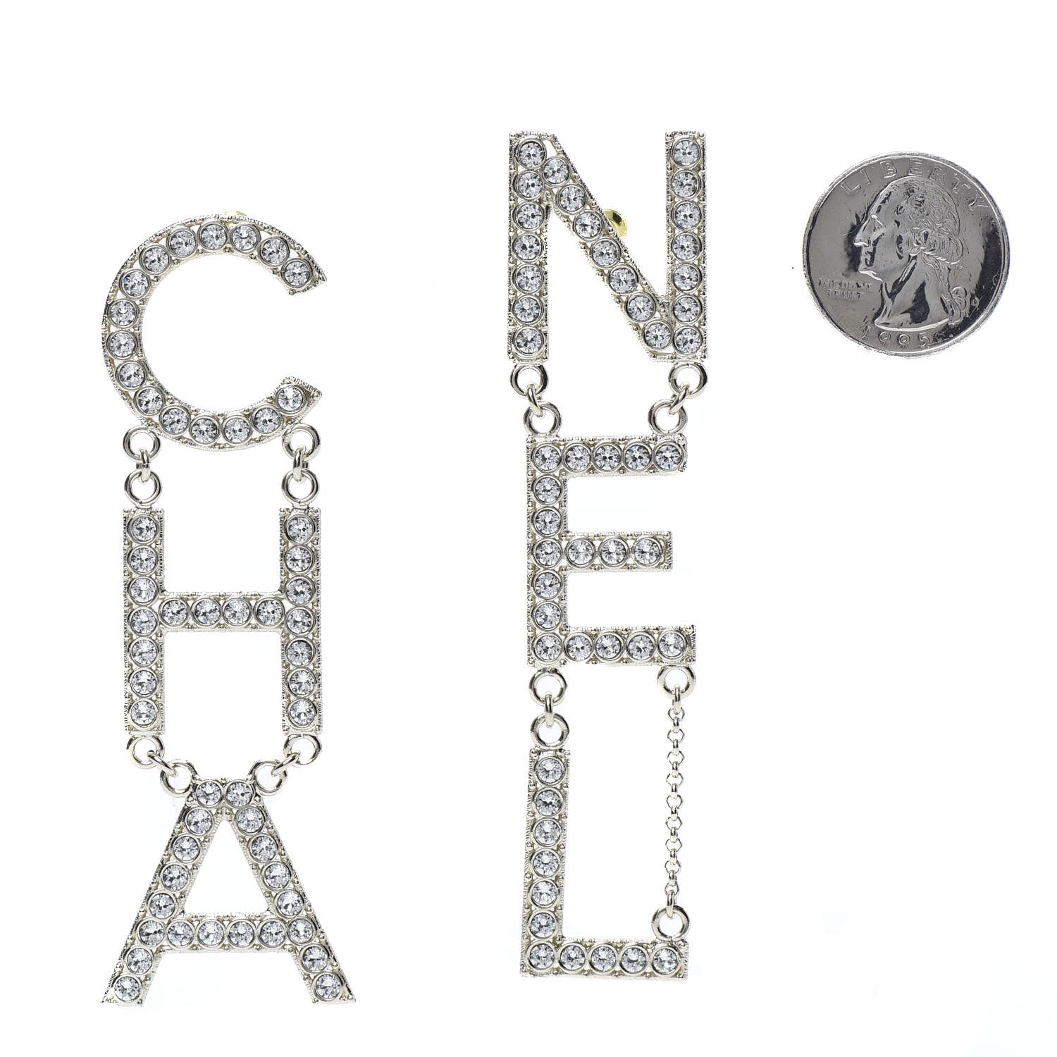 Chanel Crystal Cha-Nel Logo Drop Earrings Gold 2 of 6