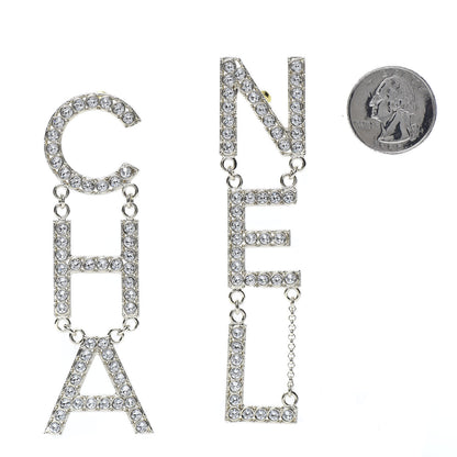Chanel Crystal Cha-Nel Logo Drop Earrings Gold 2 of 6
