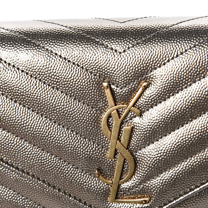 Saint Laurent Iridescent Grain De Poudre Matelasse Chevron Monogram Chain Wallet Gold 10 of 11