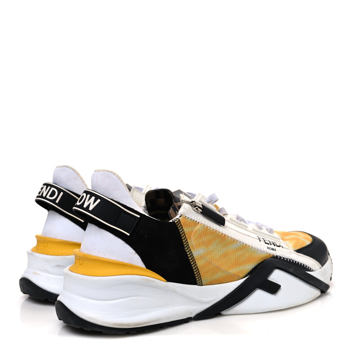 Fendi X SARAH COLEMAN Nylon Suede Lycra FF Vertigo Mens Fendi Flow Low Top Sneakers 11 Yellow Black 5 of 11