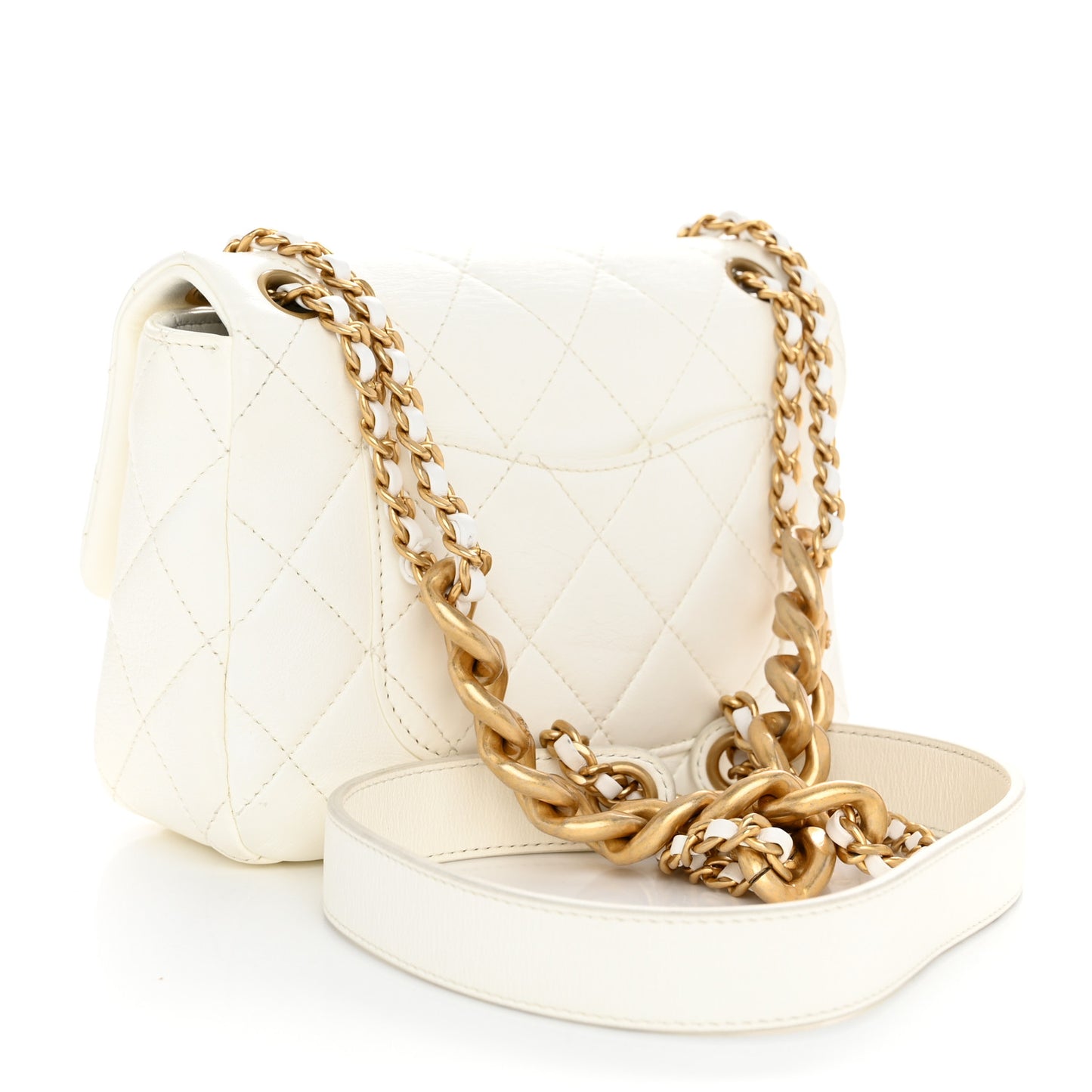 Shiny Lambskin Quilted Mini Flap White
