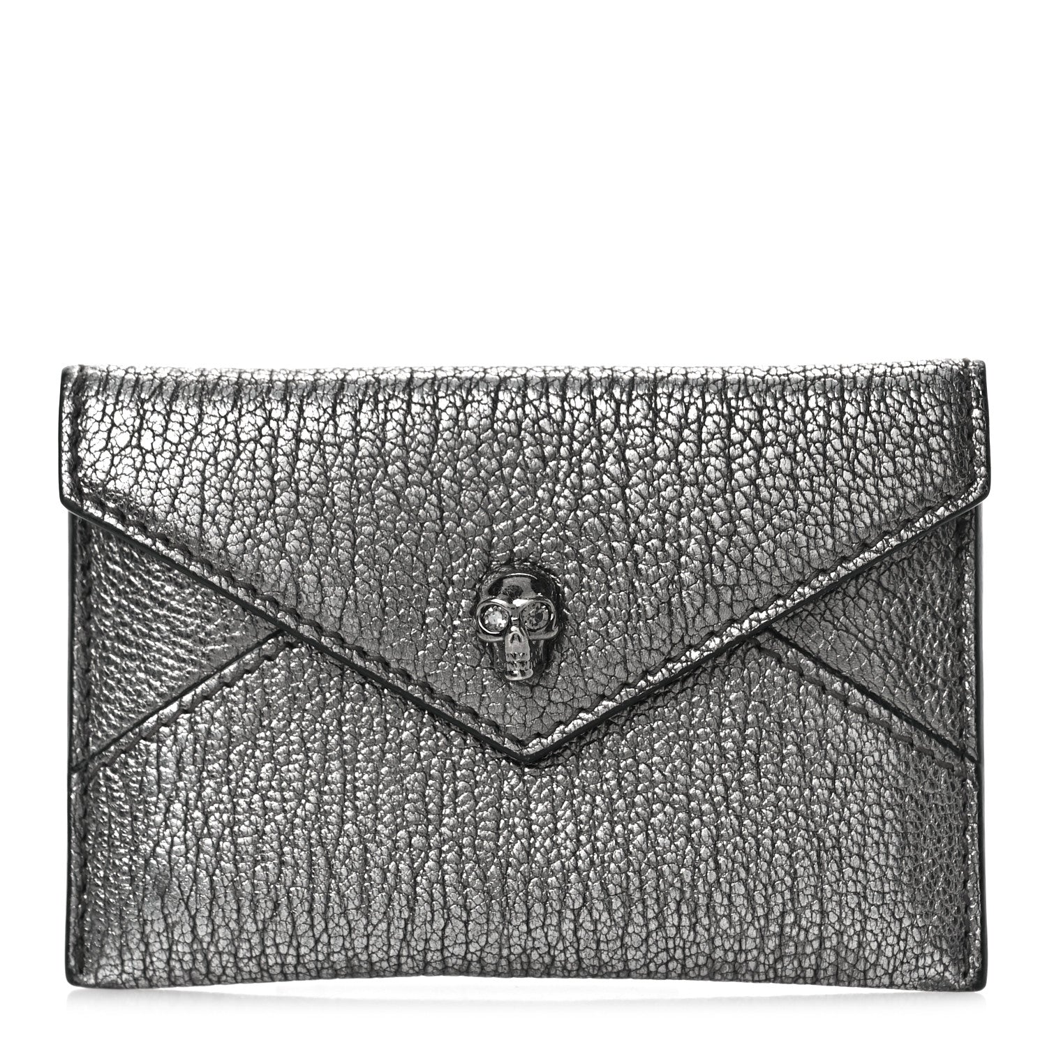 Alexander McQueen Metallic Calfskin Skull Envelope Card Holder Black Pearl 1 of 9