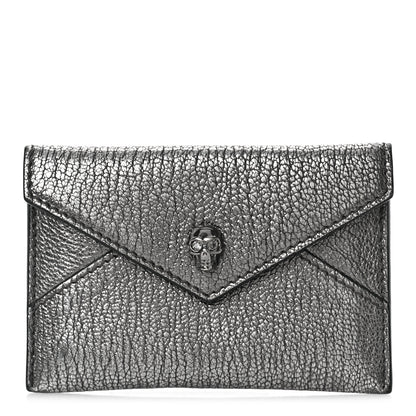 Alexander McQueen Metallic Calfskin Skull Envelope Card Holder Black Pearl 1 of 9