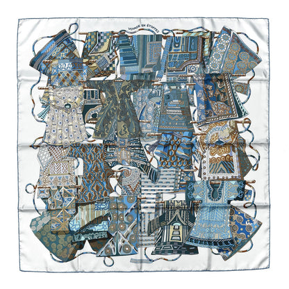 Hermes Silk Voyage En Etoffes Scarf 90 Bleu Pale Blue Jean Vert 1 of 5