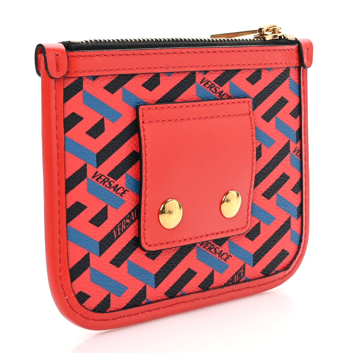 Coated Canvas Calfskin La Greca Modular Zip Pouch Blue Red