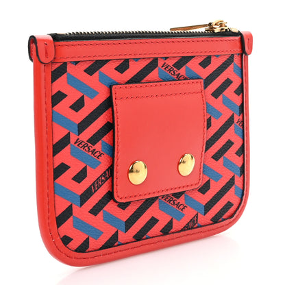 Versace Coated Canvas Calfskin La Greca Modular Zip Pouch Blue Red 3 of 6