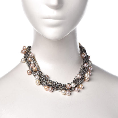David Yurman Sterling Silver 18K Yellow Gold Pearl 8-8.5mm Multi Strand Chain Necklace 2 of 5