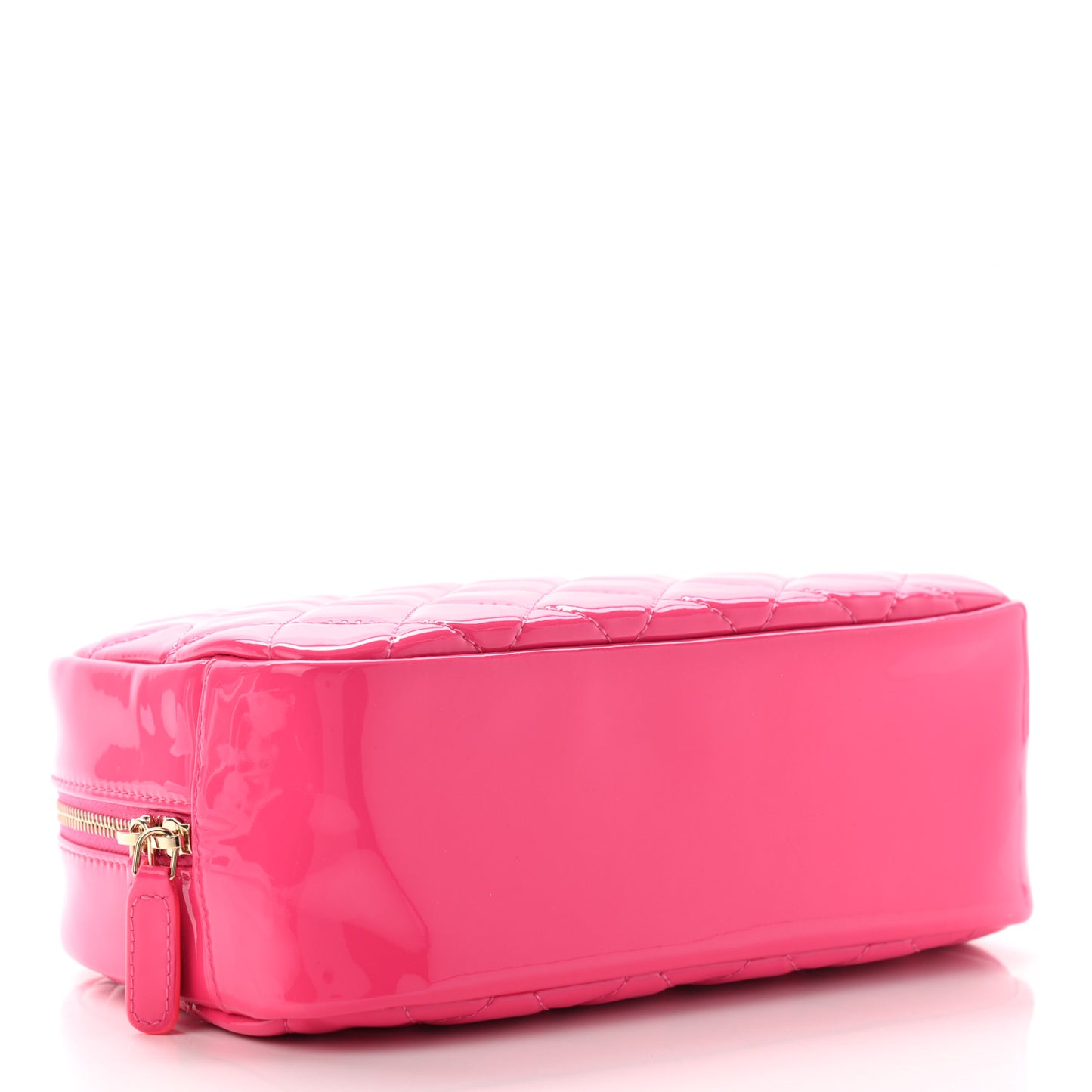 Patent Quilted Medium Curvy Pouch Cosmetic Case Pink
