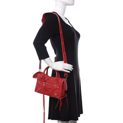 Balenciaga Agneau Classic Silver Hardware Mini City Logo Strap Rouge Cardinal Black 2 of 13