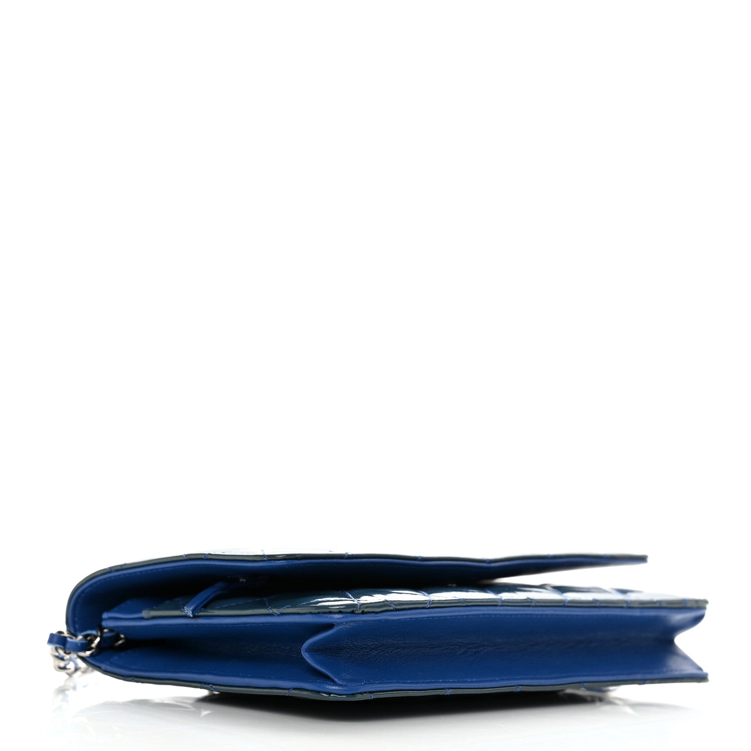 Chanel Patent Quilted Wallet On Chain WOC Blue 4 of 12