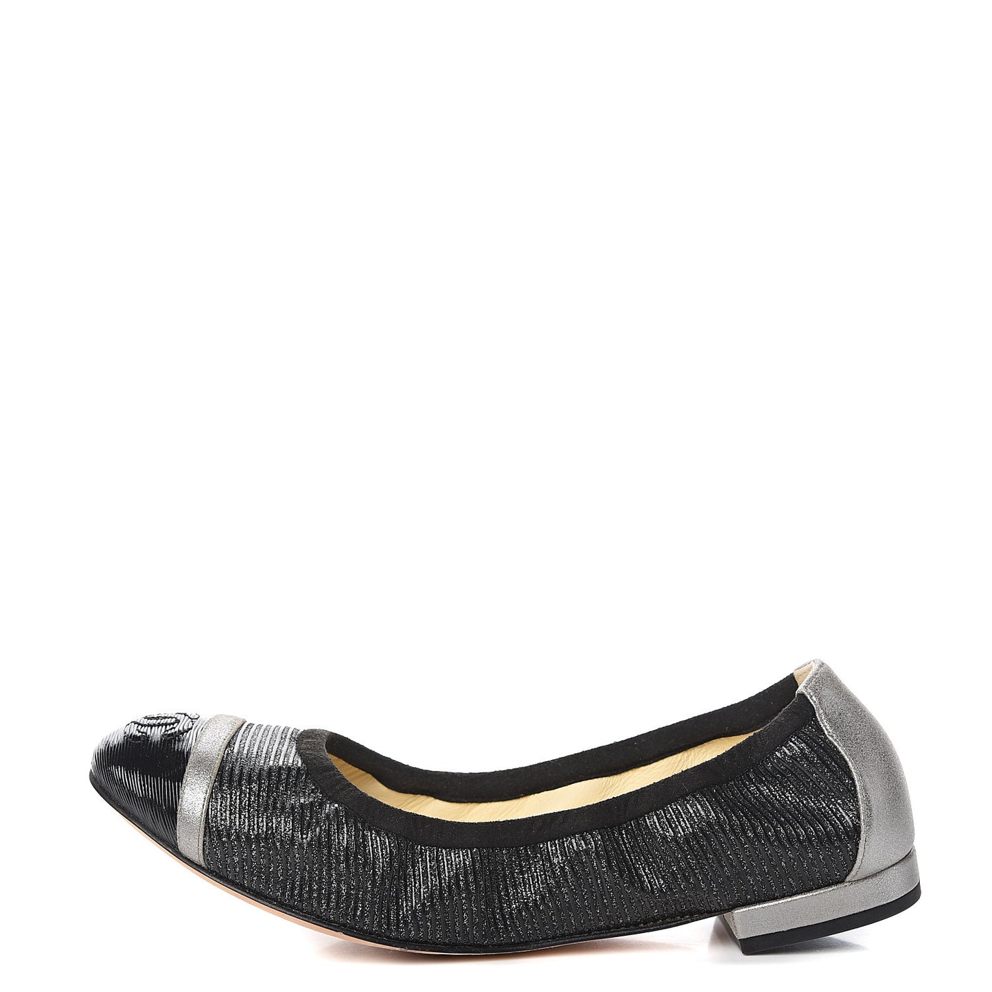 Metallic CC Elastic Cap Toe Ballerina Flats 36.5 Black Silver