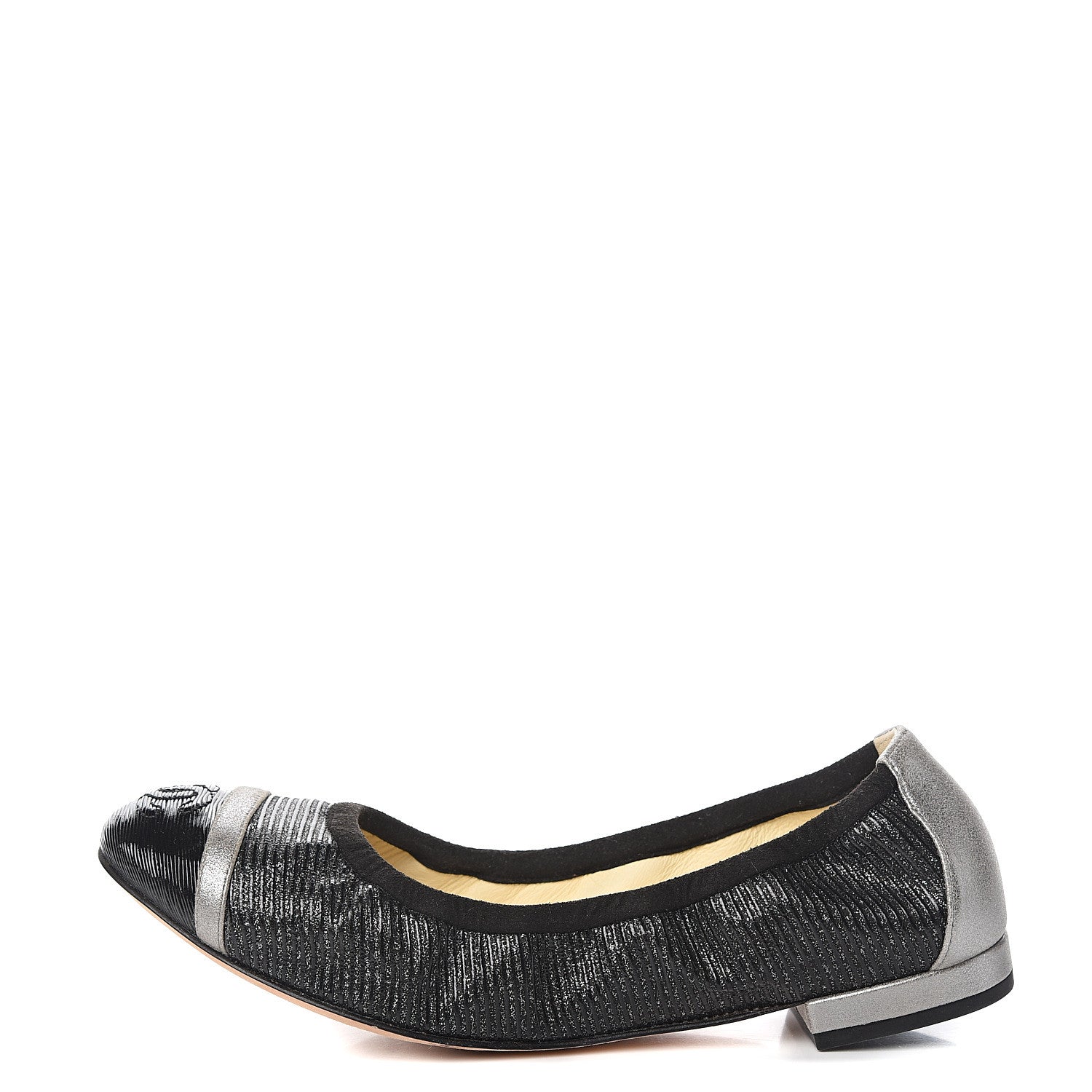 Chanel Metallic CC Elastic Cap Toe Ballerina Flats 36.5 Black Silver 1 of 8