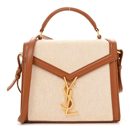 Saint Laurent Canvas Calfskin Mini Classic Monogram Cassandra Top Handle Tan Natural 1 of 11