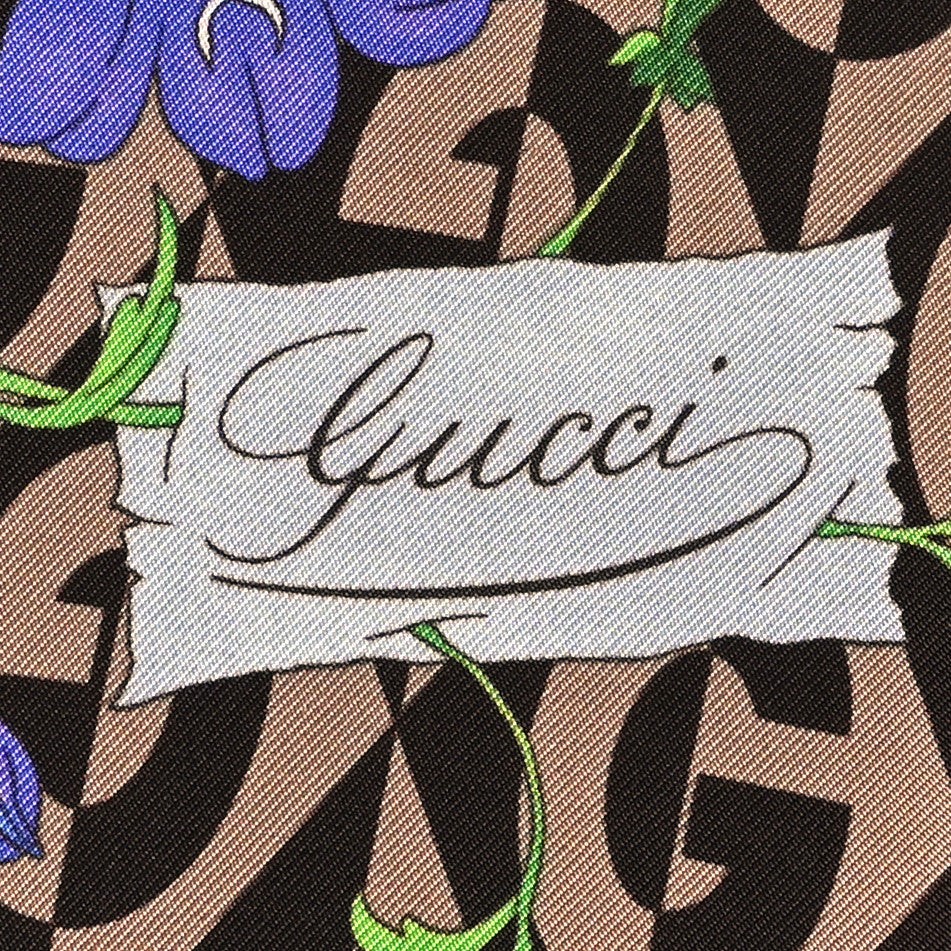 Gucci Silk Twill Floral Print Square Scarf Beige Dark Brown 2 of 4