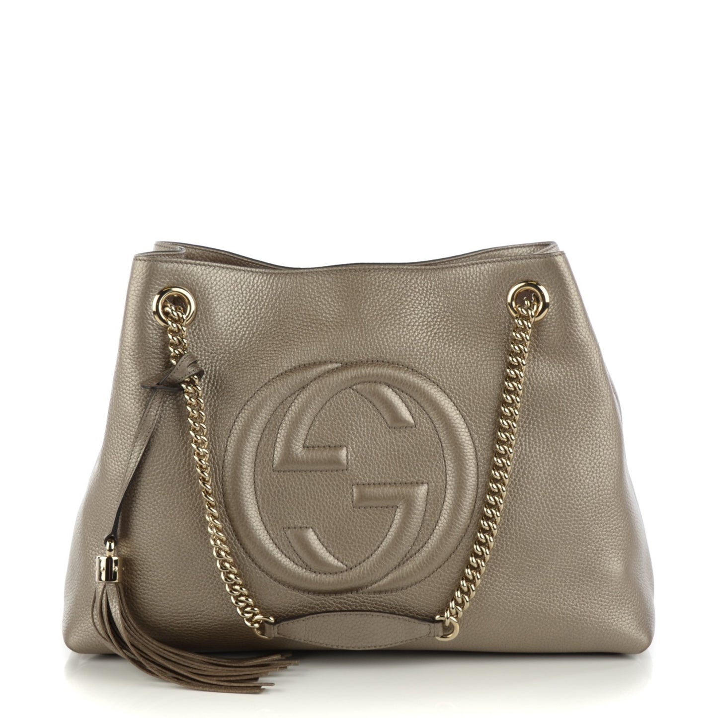 Metallic Pebbled Calfskin Medium Soho Chain Shoulder Bag Golden Beige