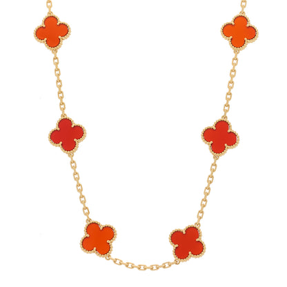 Van Cleef & Arpels 18K Yellow Gold Carnelian 10 Motifs Vintage Alhambra Necklace 1 of 6
