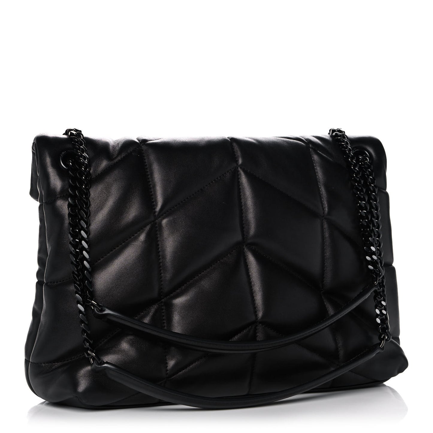 Lambskin Quilted Medium Loulou Puffer Monogram Chain Satchel Black