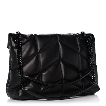 Saint Laurent Lambskin Quilted Medium Loulou Puffer Monogram Chain Satchel Black 3 of 16