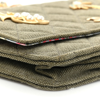 Chanel Canvas Quilted Coco Cuba Charms Wallet on Chain WOC Khaki 11 of 12