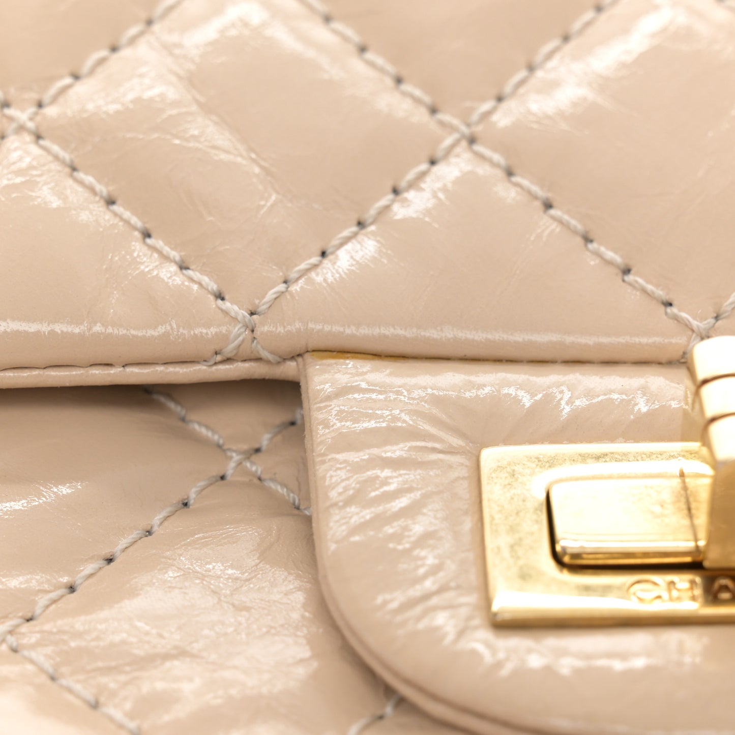 Patent Distressed Calfskin Quilted 2.55 Reissue 225 Flap Beige