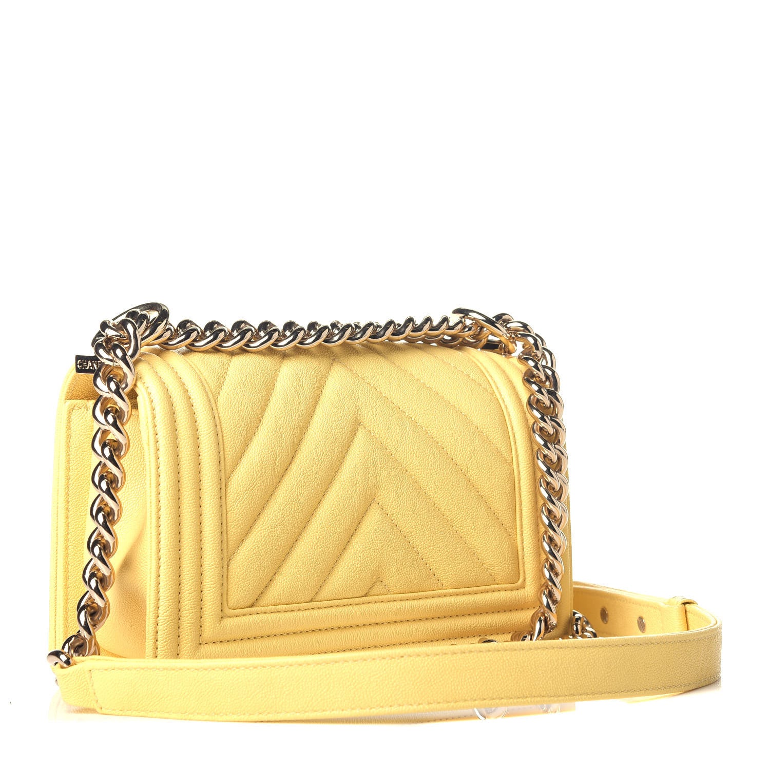 Chanel Caviar Chevron Quilted Small Boy Flap Yellow 3 of 9