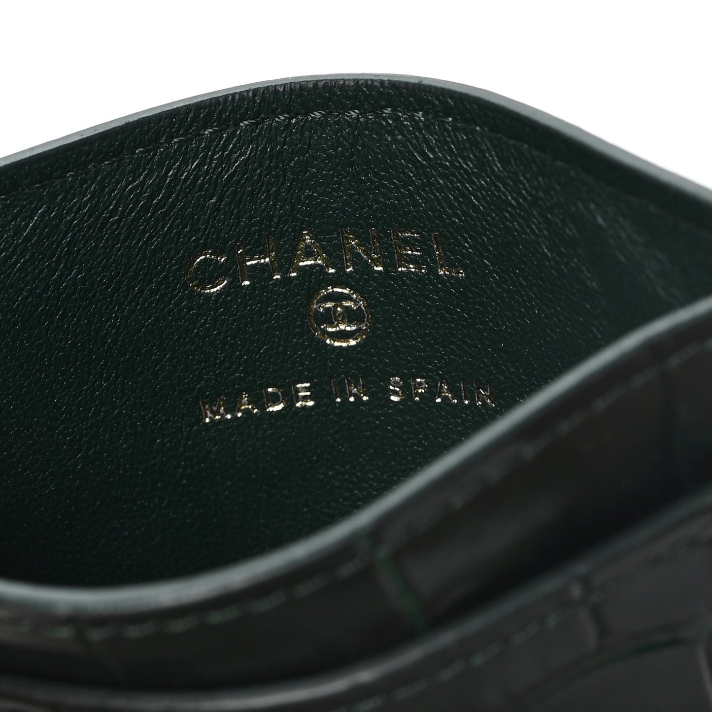 Calfskin Crocodile Embossed Crococo Card Holder Emerald