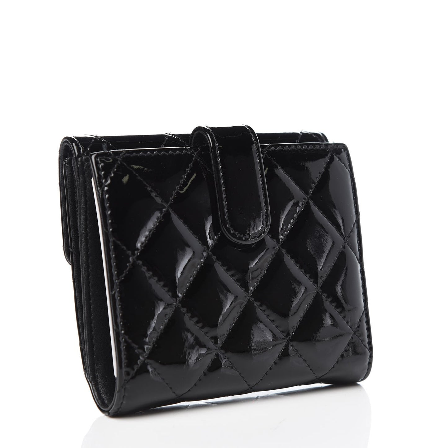 Patent Quilted Brilliant Compact Wallet Black