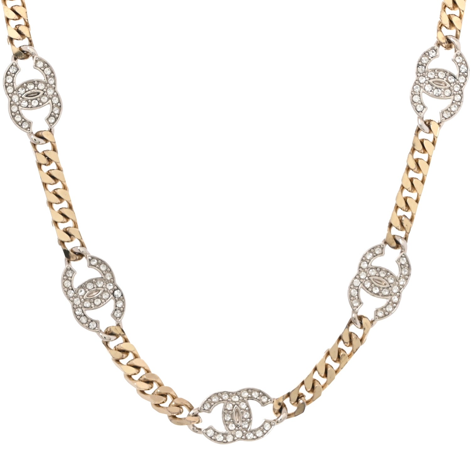 Chanel Crystal Chain CC Link Choker Gold Silver 1 of 5