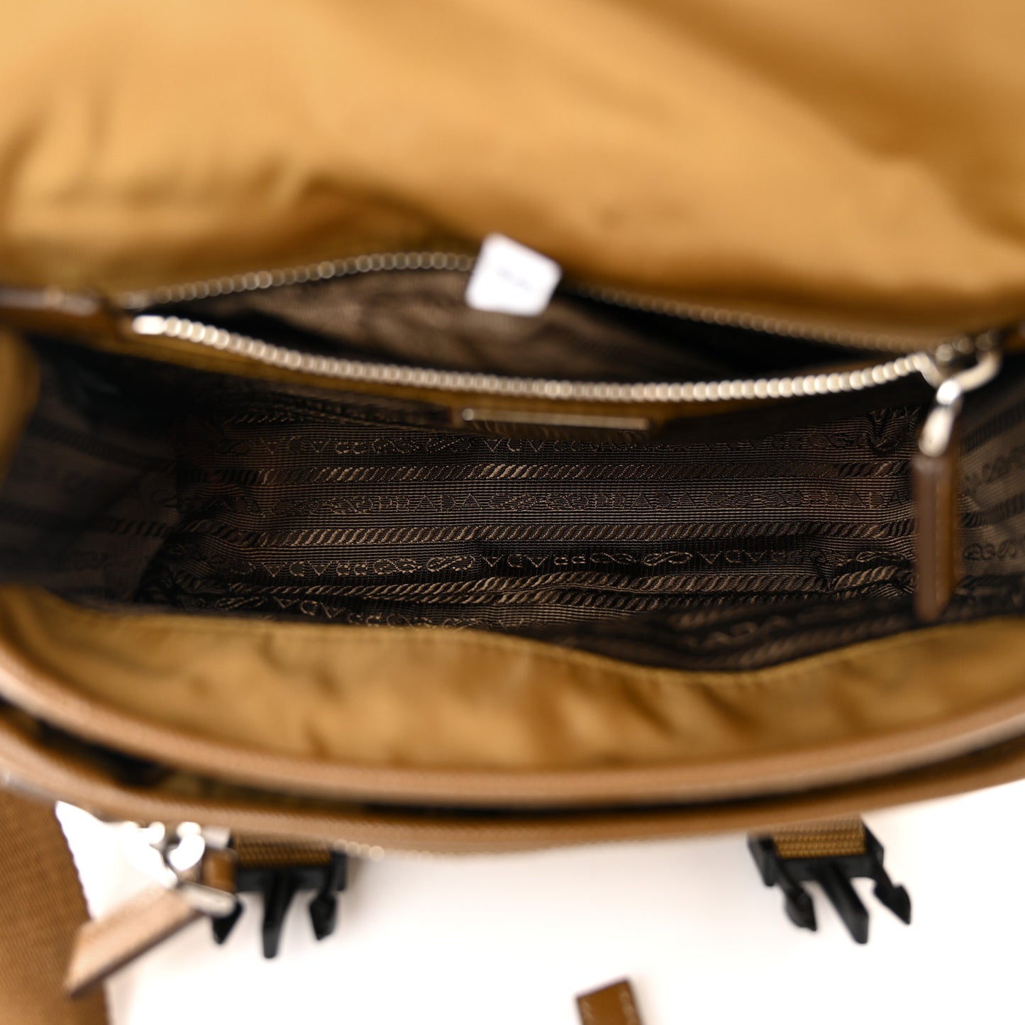 Re-Nylon Saffiano Pocket Double Snap Buckle Shoulder Bag Tabacco