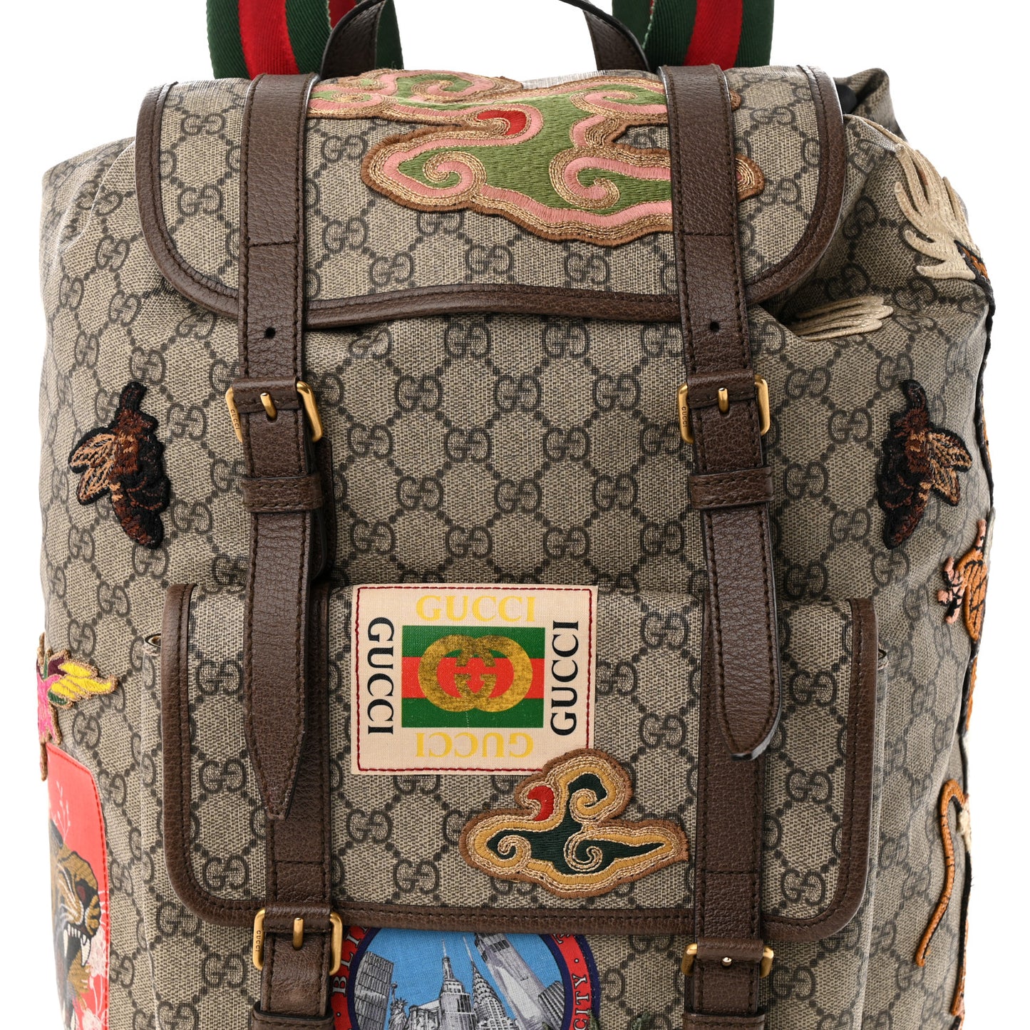 Soft GG Supreme Monogram Courrier Web Double Buckle Backpack Beige New Acero