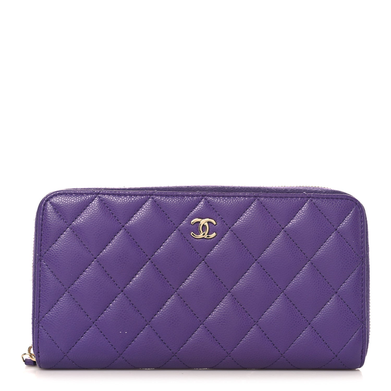 シャネル　ロングウォレット　パープル Chanel Caviar Quilted Large Gusset Zip Around Wallet Purple