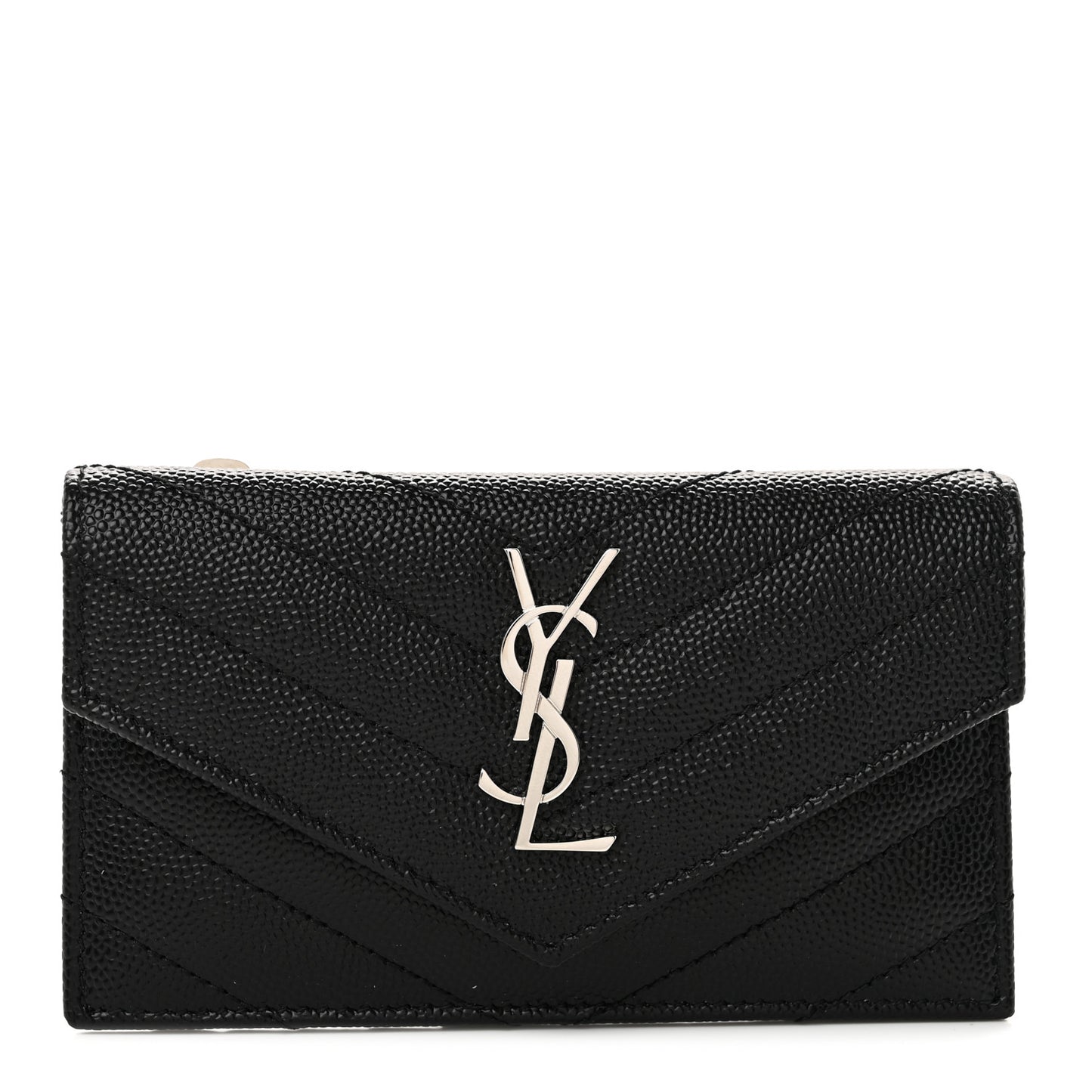 Grain De Poudre Matelasse Chevron Monogram Compact Wallet Black