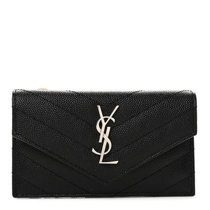 Saint Laurent Grain De Poudre Matelasse Chevron Monogram Compact Wallet Black 1 of 7