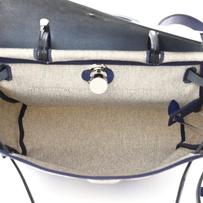 Hermes Vache Hunter Toile H Brides de Gala Herbag Zip Retourne 31 PM Bleu De France Ecru Black 6 of 12