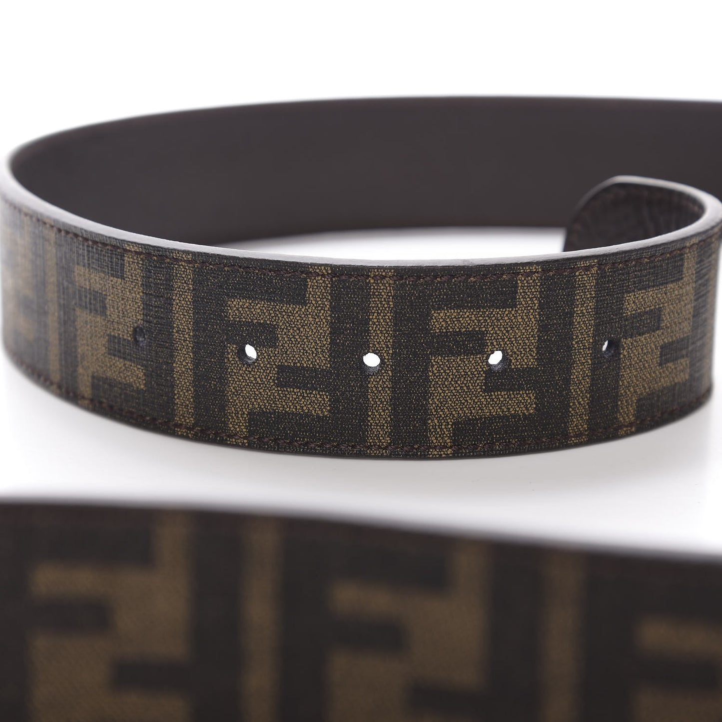 Glazed Fabric Calfskin FF 1974 Reversible Plaque Belt Mogano Panna