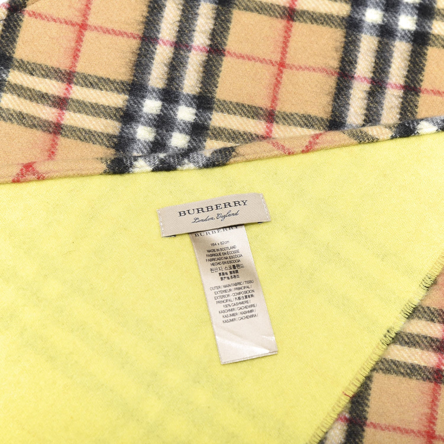 Burberry Cashmere Fluorescent Vintage Check Bandana Scarf Bright Lemon 3 of 3
