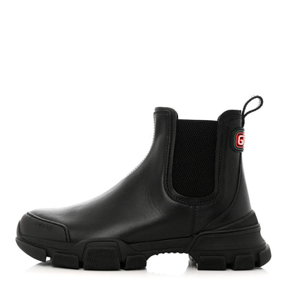 Gucci Calfskin Logo Mens Lug Sole Chelsea Ankle Boots 7 Black 1 of 9