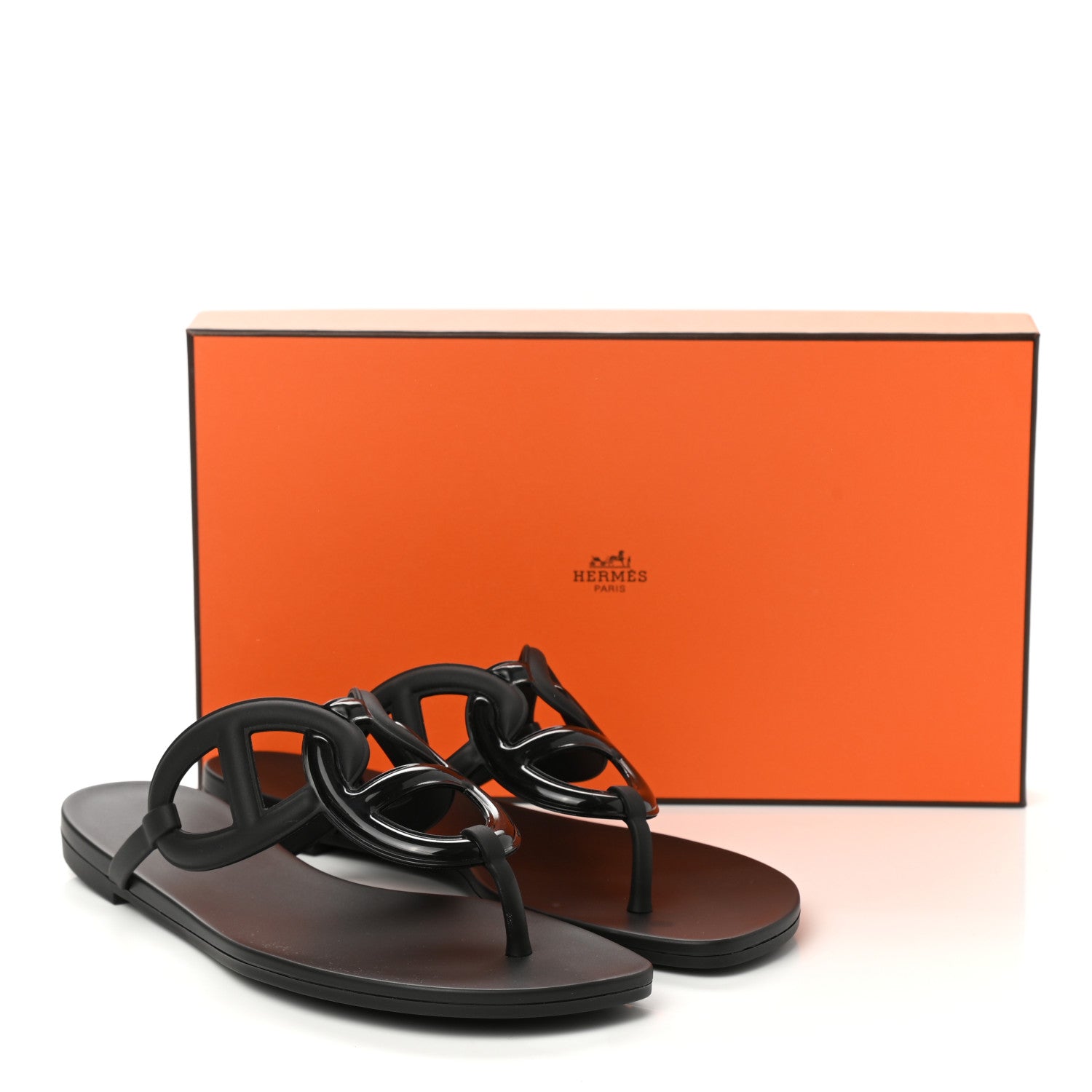 Hermes Rubber Womens Egerie Sandals 38 Black 9 of 9