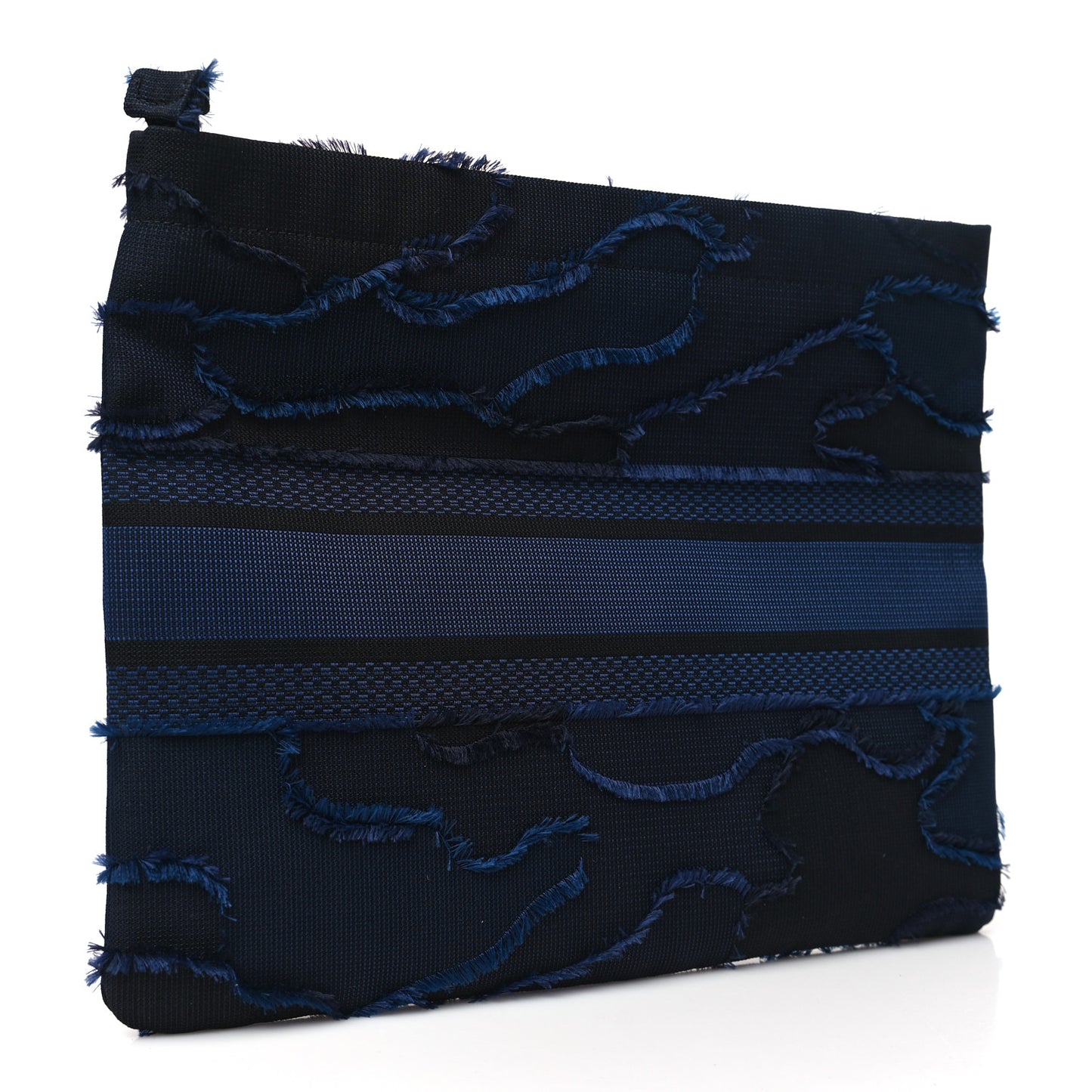Canvas Embroidered Camouflage Medium Diordouble Zip Pouch Blue