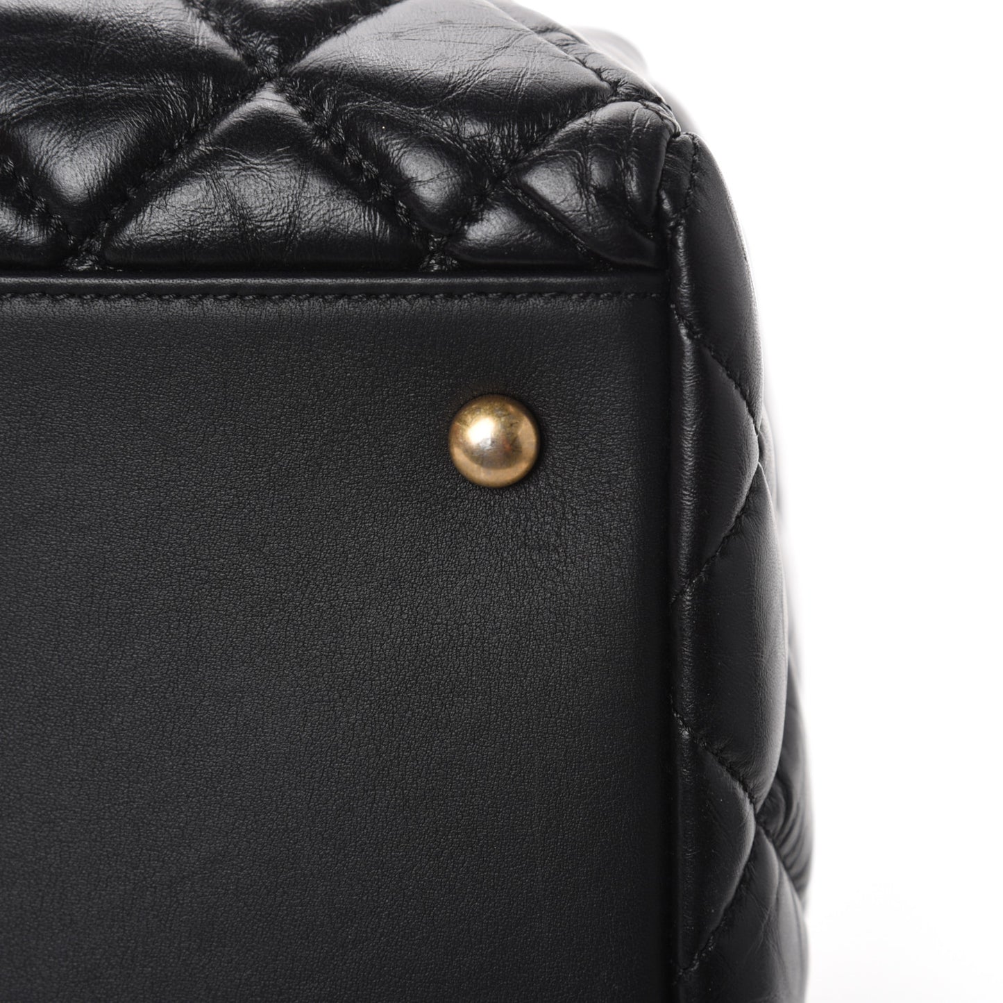 Aged Calfskin Quilted Large Coco Handle Shopping Tote Black