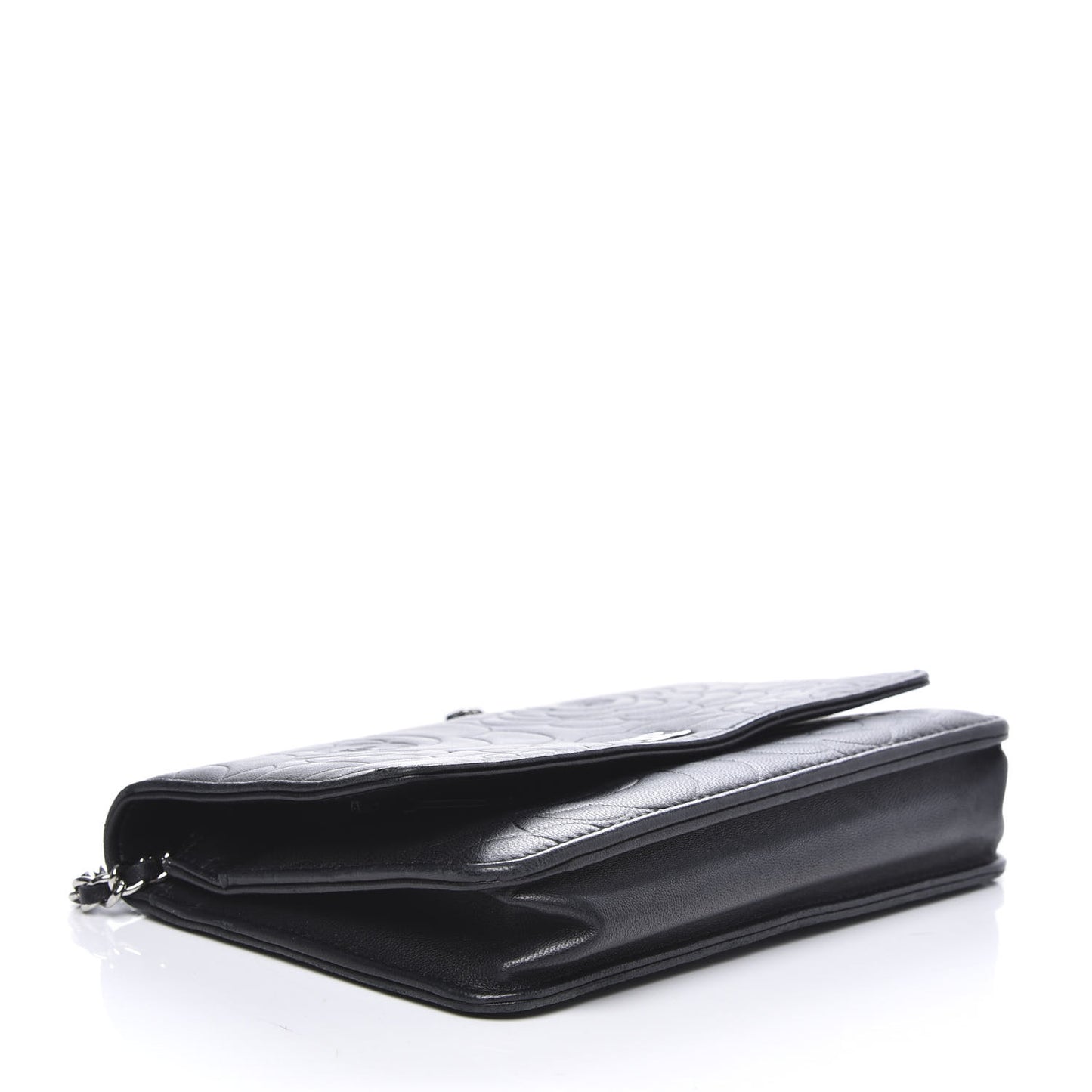 Lambskin Camellia Embossed Wallet on Chain WOC Black