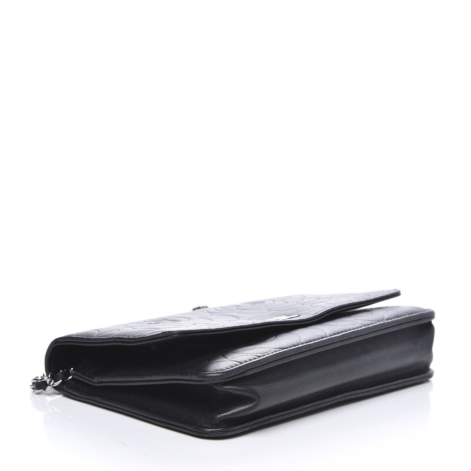 Chanel Lambskin Camellia Embossed Wallet on Chain WOC Black 3 of 13