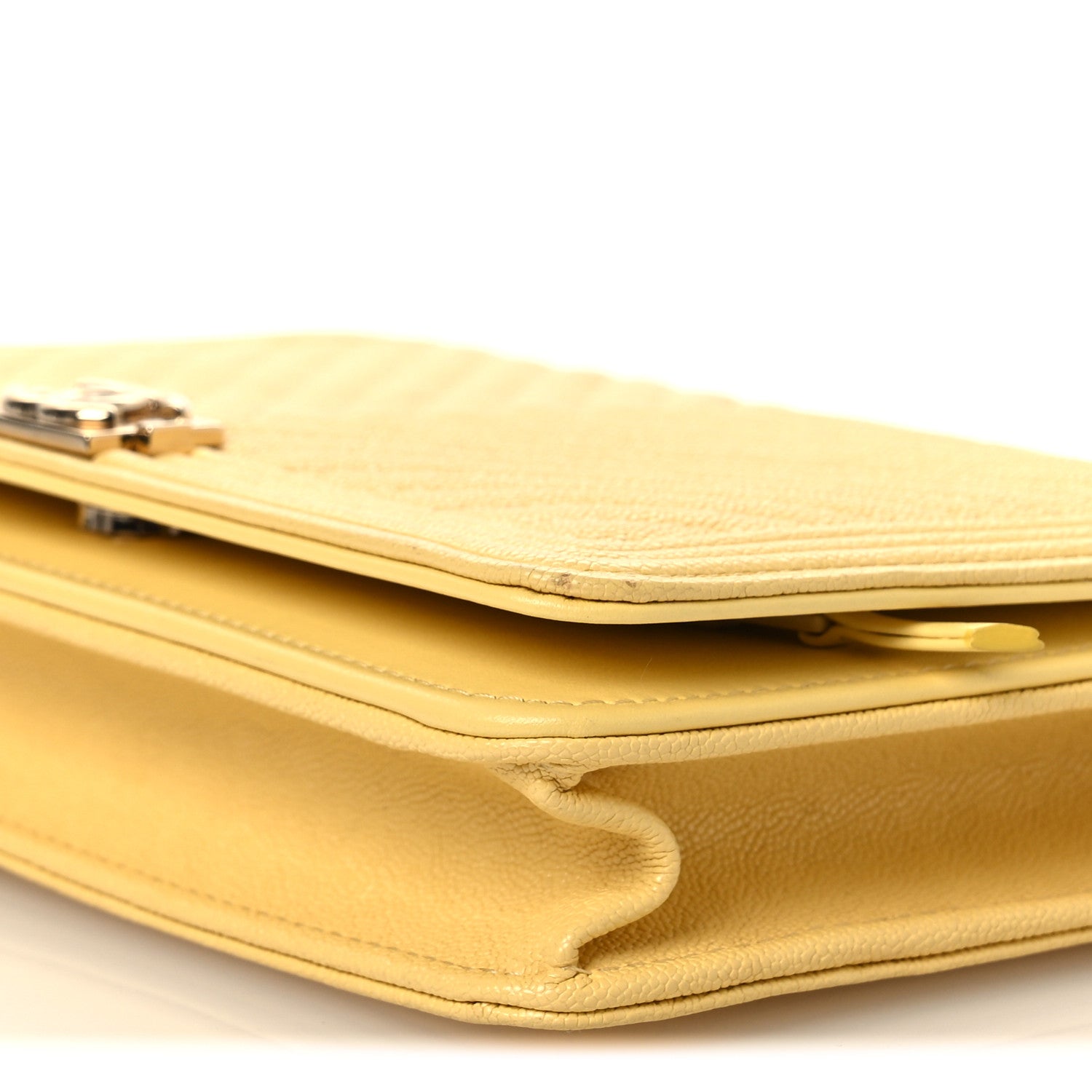 Chanel Caviar Chevron Quilted Boy Wallet On Chain WOC Yellow 11 of 14