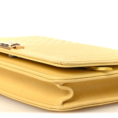 Chanel Caviar Chevron Quilted Boy Wallet On Chain WOC Yellow 11 of 14