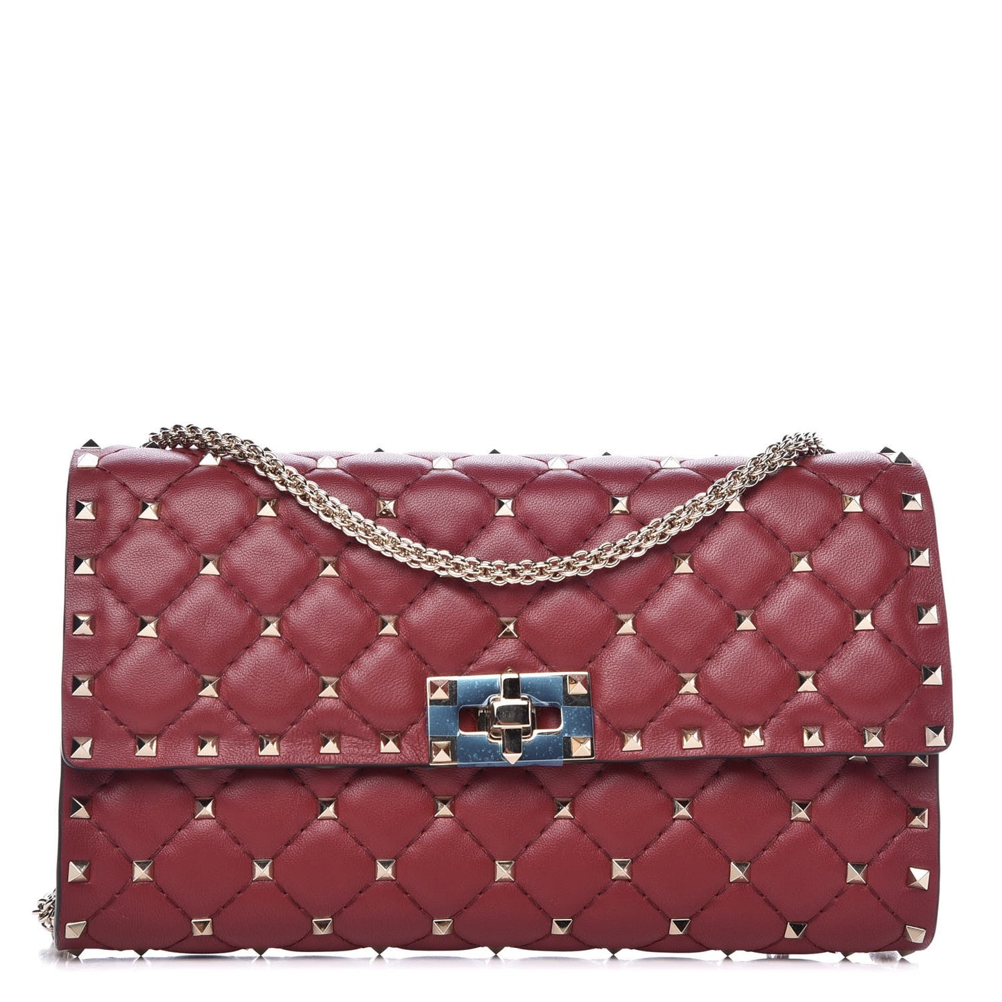 Nappa Rockstud Spike Wallet on Chain Rubino