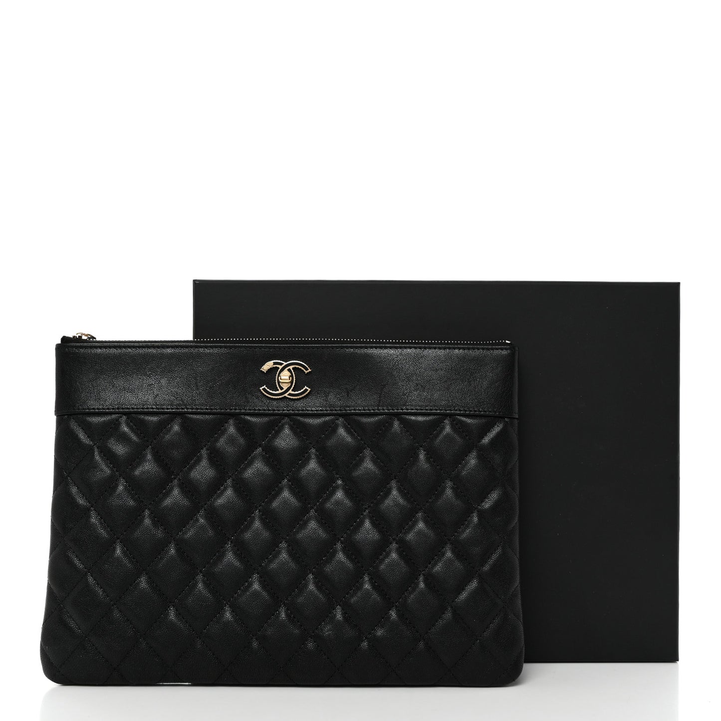 Caviar Quilted Mademoiselle Vintage Large Zip Pouch Black
