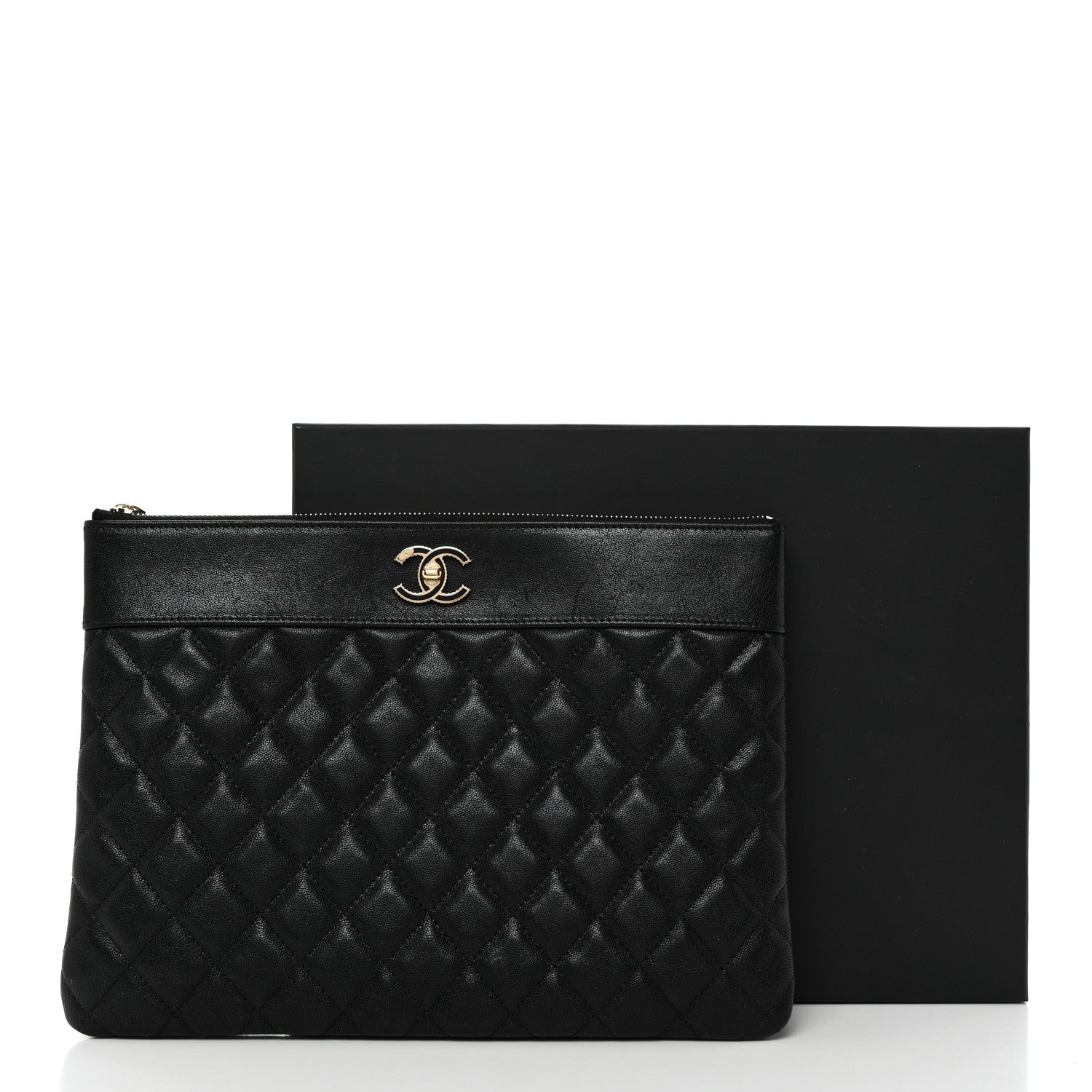 Chanel Caviar Quilted Mademoiselle Vintage Large Zip Pouch Black 3 of 8