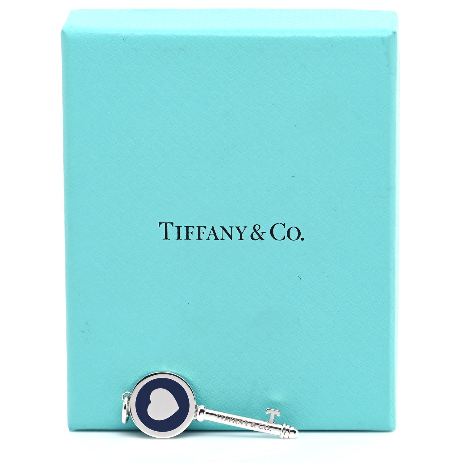Tiffany Sterling Silver Enamel Keys Heart Key Pendant Navy 5 of 5