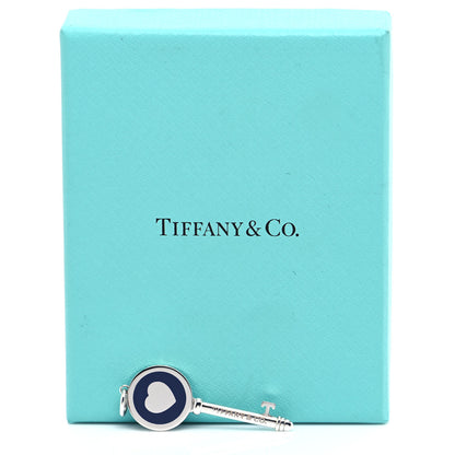 Tiffany Sterling Silver Enamel Keys Heart Key Pendant Navy 5 of 5
