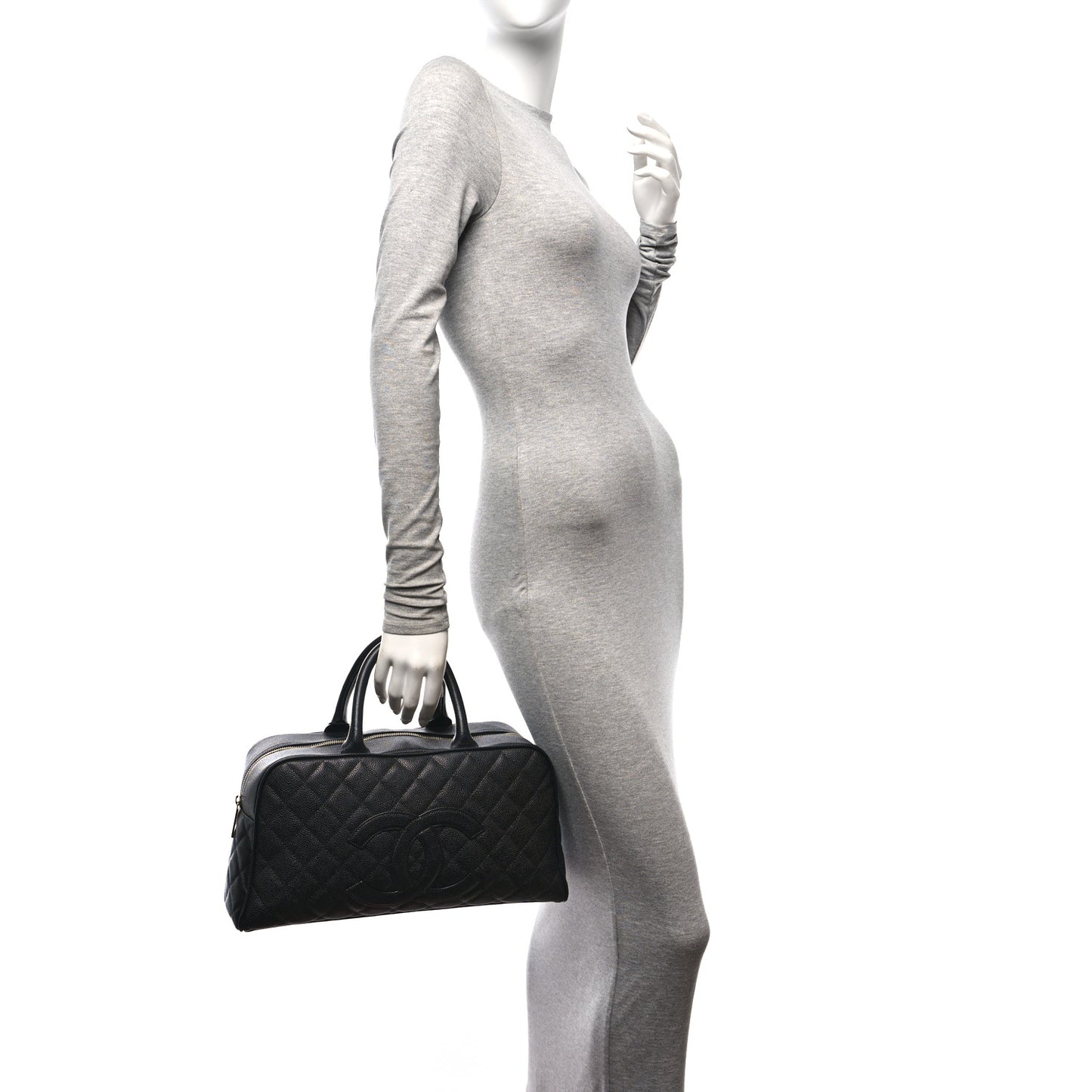 Caviar Quilted Large Bowler Black